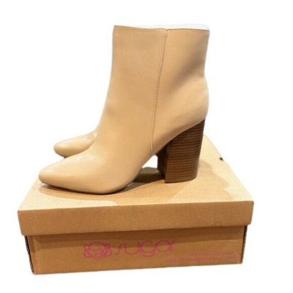 Sugar Evvie Zipper Pointed Toe & Chunky Heel Ankle Boots in Tan – NIB – Size 7.5 - Picture 1 of 6